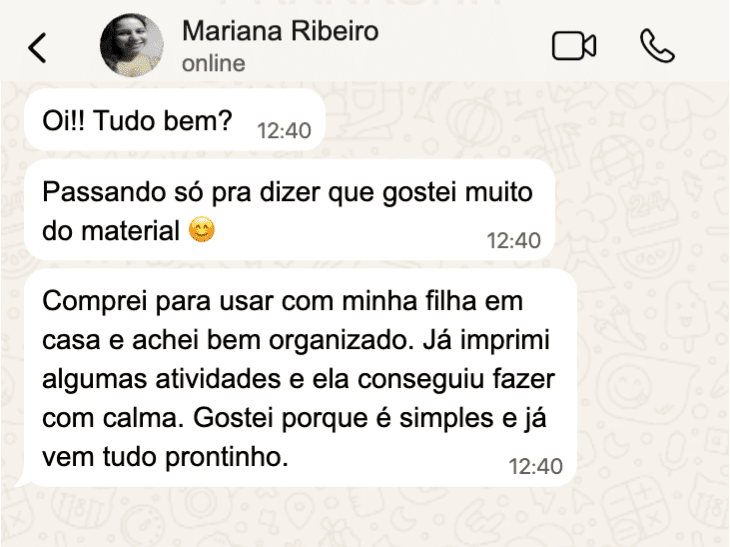 Depoimento de Mariana Ribeiro sobre as atividades de caligrafia