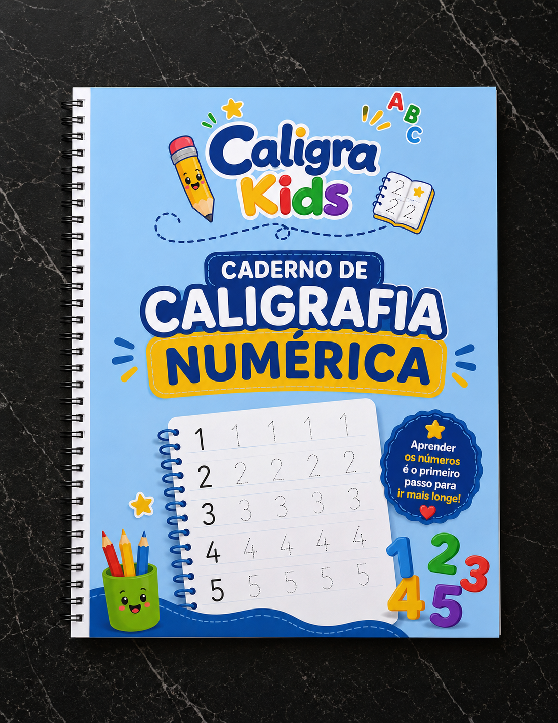 Mockup do bônus 01: Caderno de Caligrafia Numérica