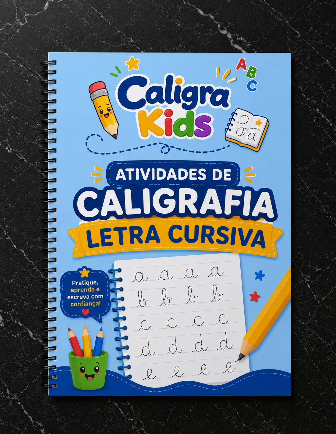 Mockup do bônus 02: Atividades de Caligrafia — Letra Cursiva